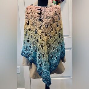 Sparkle Crochet Knit Poncho Top Sweater